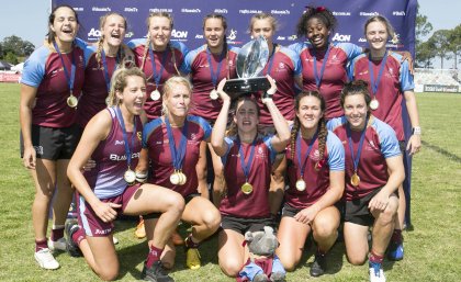 Team UQ hosts the Aon Uni 7s trophy. Credit: ARU Media/Sportography. Team UQ hosts the Aon Uni 7s trophy. Credit: ARU Media/Sportography.